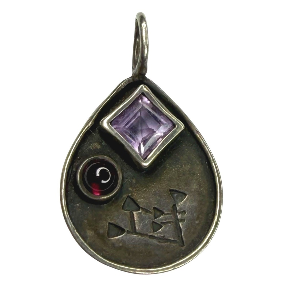 Vintage Pendant Sterling Silver 925 Amethyst Garnet Teardrop Gemtone Charm